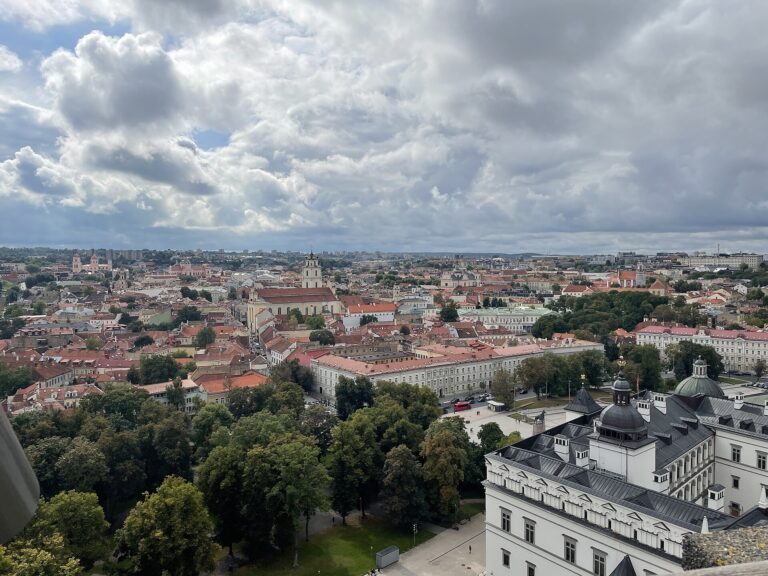 Výhled z Gedimínovy věže na střechy historického centra Vilniusu